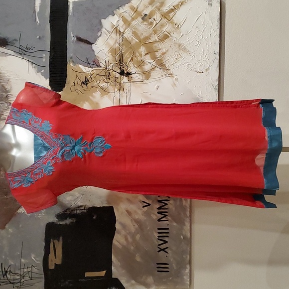 Other - NWT Silk Kurta Pink with Blue Embroidery Women S
